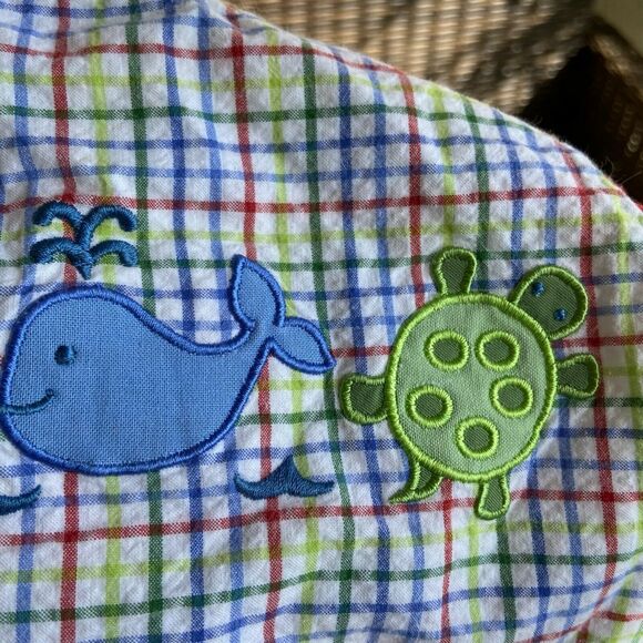 Glorimont Girls Dress Sz 4T Sleeveless Jumper Plaid Red Blue Green Sea Life Crab - Picture 8 of 8